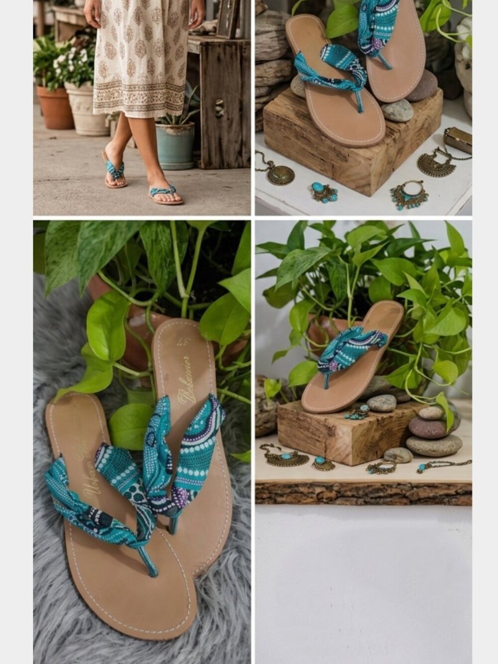 Vintage Y2K Bohemian Fabric Thong Sandals